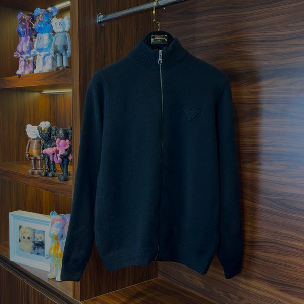 Prada Zippered Black Wool Cardigan