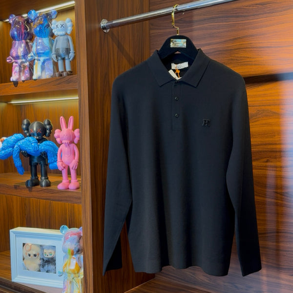 Hermes Polo Collar Knitwear Black Sweater