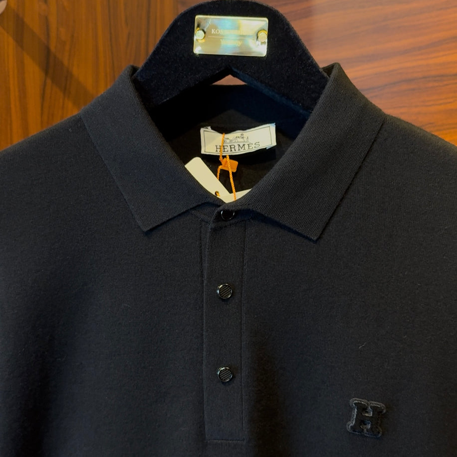 Hermes Polo Collar Knitwear Black Sweater