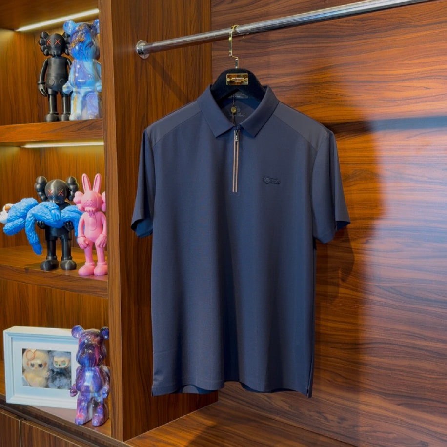 Loro Piana Special Fabric Polo Neck Navy Blue Tshirt