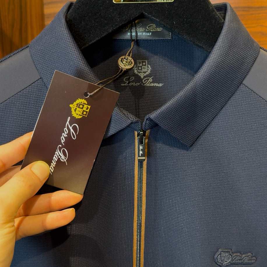 Loro Piana Special Fabric Polo Neck Navy Blue Tshirt