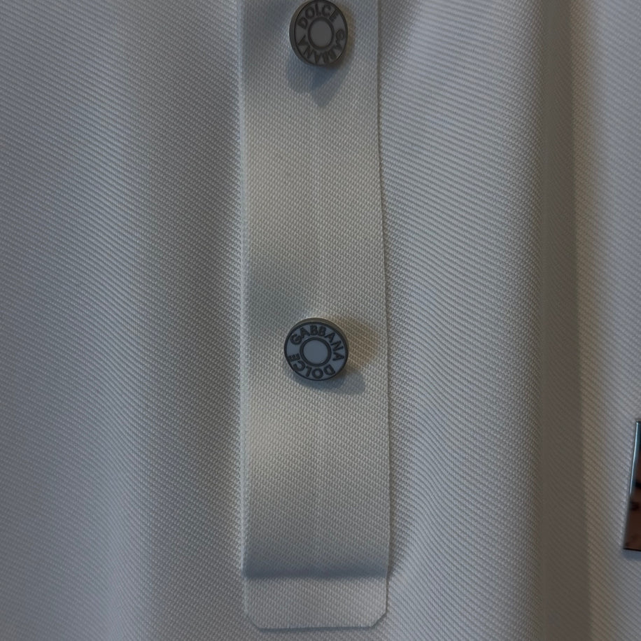 Dolce Gabbana Special Fabric Polo Neck White Tshirt