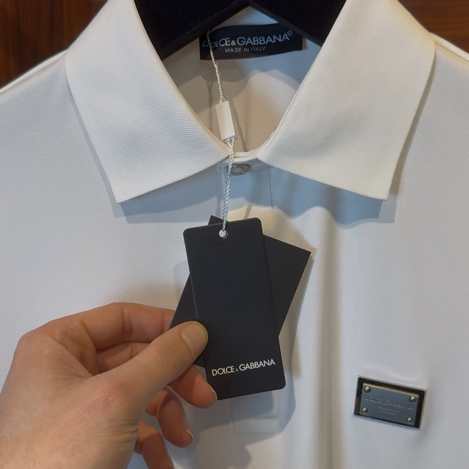 Dolce Gabbana Special Fabric Polo Neck White Tshirt